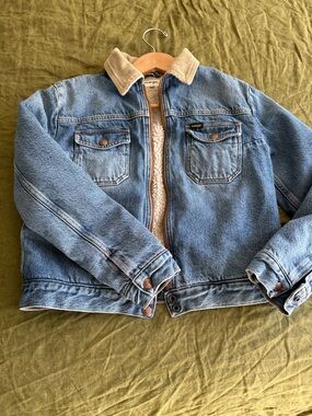 Wrangler Blue Denim Sherpa Jacket with Corduroy Collar